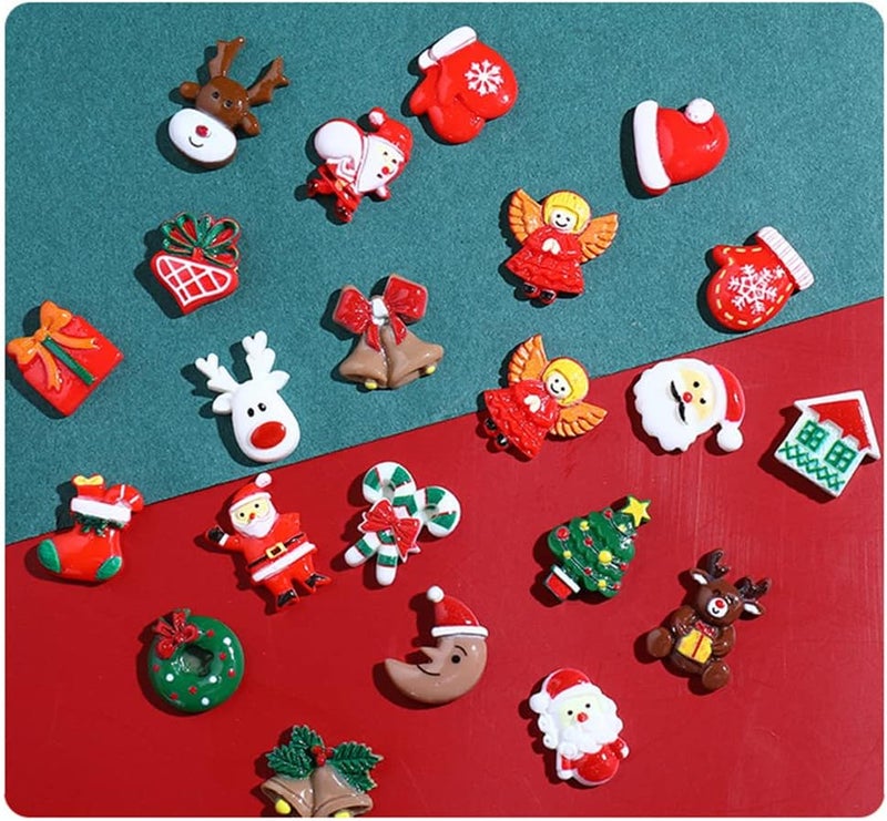 VETE 100pcs Christmas Slime Flatback Charms, Assorted Craft Resin Ornaments Miniature Ornaments Set, Santa Snowman Tree Bell Resin Decoration for Craft Making, Ornament Scrapbooking DIY Crafts - Image 5